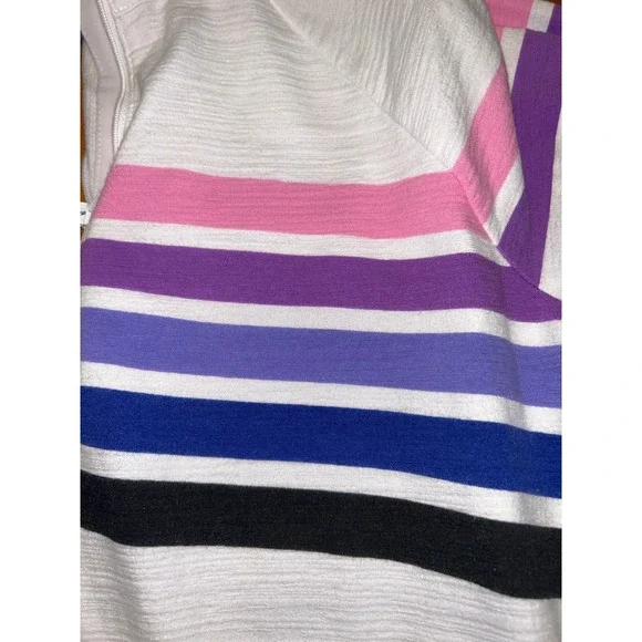 T by Talbots Womens XS White Striped Quarter Zip Pullover UPF 50+ Mock Neck Top - Picture 9 of 11